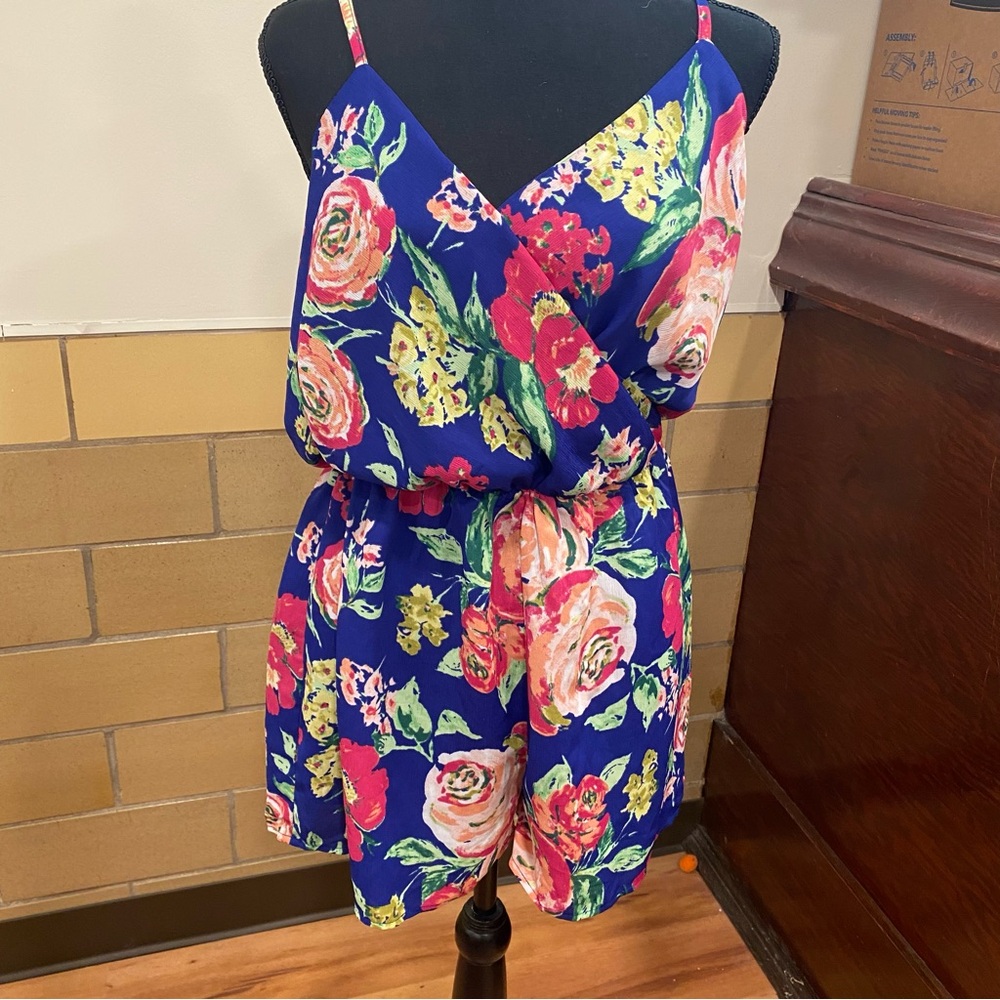 Everly Floral Romper - Blue and Pink